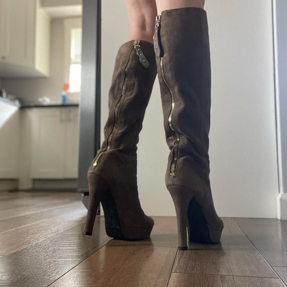 Brown faux suede boots size 38